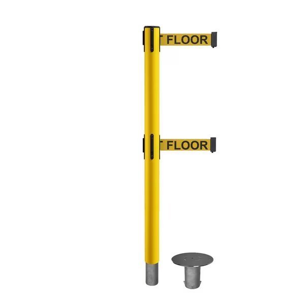 Stanchion Dual Belt Barr. Removable Base Yellow Post 7.5ftY.Wet..Belt, Montour Line, Mfr#: MSX630DR-YW-CAWETYB-75